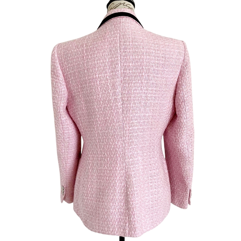 SOLD Zara Tweed pink Double Breasted Blazer Jacket L Structured contrast Black - Picture 13 of 17